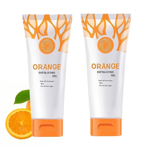 2 Pack Orange Exfoliating Gel, Face Body Exfoliating Scrub Gel, Deep Cleansing Moisturizing Facial Exfoliator, Natural Orange Peeling Gel Face Scrub Cream for Women Skin Care