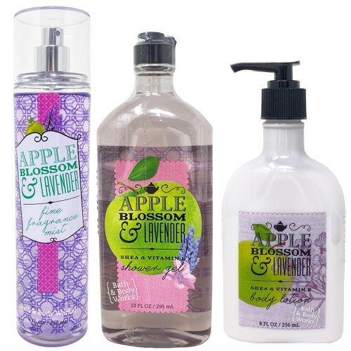 Apple Blossom and Lavender Gift Set of 3 - Includes Fine Fragrance Mist, Body Lotion and Shower Gel - Full Size