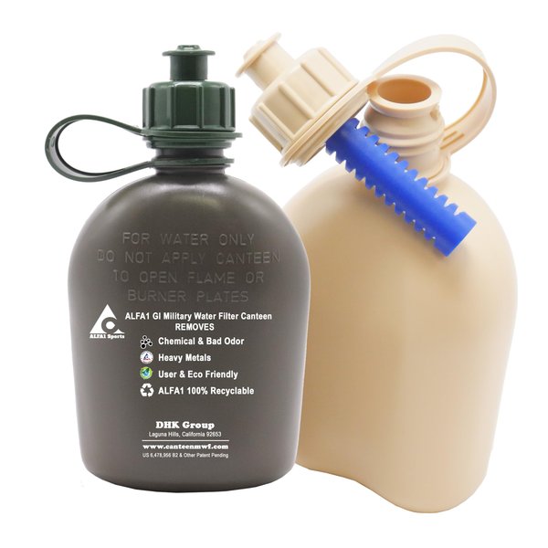 ALFA1 GI Military Water Filter Canteen + 1 ALFA1 M1 Water Filter Cartridge & Get 1 Free ALFA1 64GB USB-C 3.0 Dual Flash Drive (OD Green)