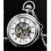 Stuhrling Original Men's Pocket Watch Stainless Steel Analog Skeleton Watch Hand Wind Mechanical Movement Stainless Steel Chain