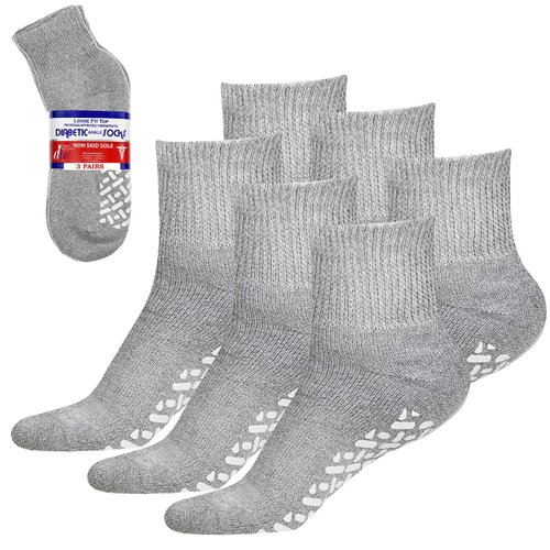 Debra Weitzner Non-Binding Loose Fit Sock - Non-Slip Diabetic Socks for Men and Women - Ankle 3Pk Grey