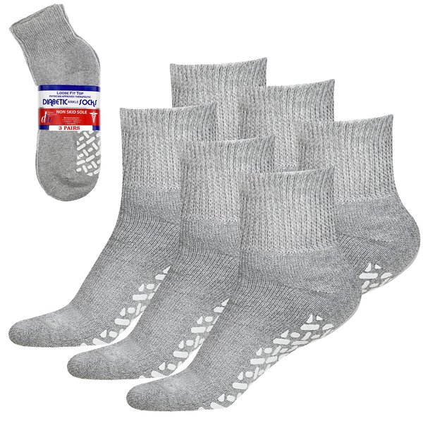 Debra Weitzner Non-Binding Loose Fit Sock - Non-Slip Diabetic Socks for Men and Women - Ankle 3Pk Grey