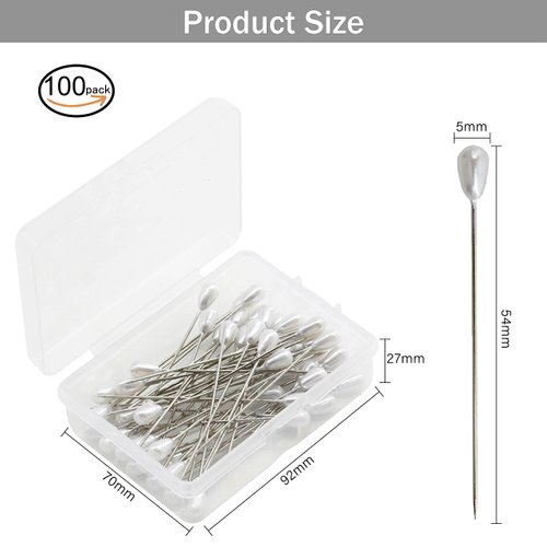 Zlongron 100 Pieces Hijab pins, Long Teardrop Pearl Head pins, Boutonniere pins, Buttonhole pins, can Also be Used for Jewelry Making Sewing Wedding Floral Decorations and DIY Crafts.
