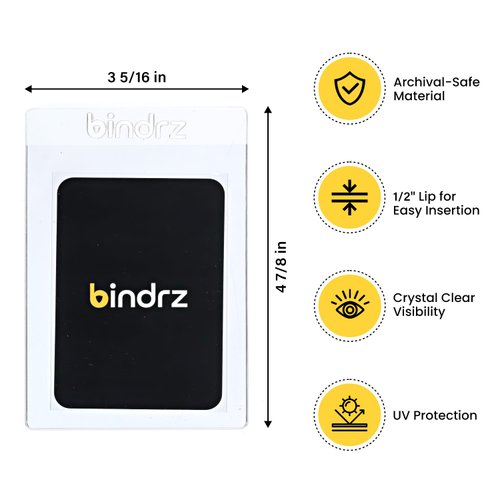 bindrz 50 Semi Rigid Card Holder - 3 5/16” x 4 7/8” with a 1/2” Lip - PSA, BGS, SGC & CSG Grading Submission Sleeves Holders for CCG TCG MTG and Sports Cards (50)