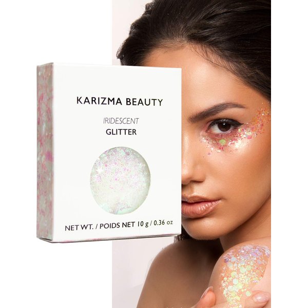 KARIZMA Iridescent Glitter. 10g Chunky Face Glitter, Hair Glitter, Eye Glitter and Body Glitter for Women. Rave Glitter, Festival Accessories, Cosmetic Glitter Makeup. Loose Glitter Set