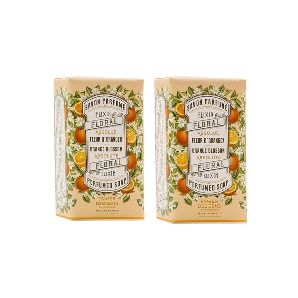 Panier des Sens - Orange Blossom Bar Soap - Moisturizing Scented Soap Bar - Natural Soap with Olive Oil - 97% Natural Ingredients Made in France - Vegan Friendly - Body & Hand Soap Bars 2x5.3 oz