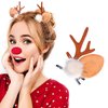 Christmas Deer Ears Headband Hairpins Hairbands Brown Elk Deer Antlers Headband with Elk Fluff Design Party Xmas Reindeer Antlers Decor Christmas Deer Costume Headband Hairpin for Women