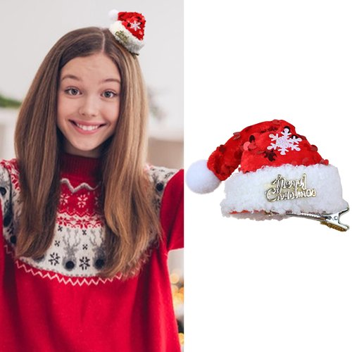 Totelux Christmas Hair Clips Sequins Red Santa Hat Hair Barrettes With Snowflakes Cute Alligator Clips Hair Accessories for Women Girls Christmas Party Supplies Cosplay Costumes accessories