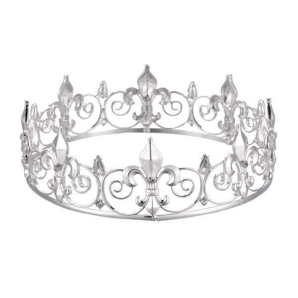 SNOWH Full King Crown Silver, Metal Tiaras and Crowns for Men, Birthday Crown Prom Party Hats Costume Hair Accessories