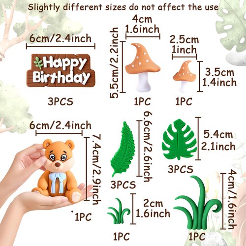 14Pcs Woodland Animals Figures Cake Topper Forest Bear Cake Toppers Forest Animals Birthday Decoration for Baby Shower Birthday