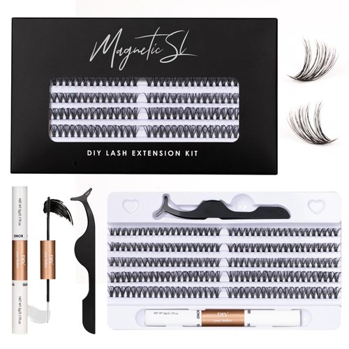 DIY Lash Extension Kit 200pcs Cluster Lashes Kit 40D Lash Clusters Individual Eyelash Extensions Kit with Lash Bond & Seal For False Eyelash, Applicator For Cluster Kit Mix 10-16mm D Curl(40D-0.07D)