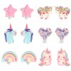 PinkSheep Unicorn Clip On Earrings for Little Girls, Bling Earrings Rainbow Earrings for Kids, 6 Pairs, Best Gift