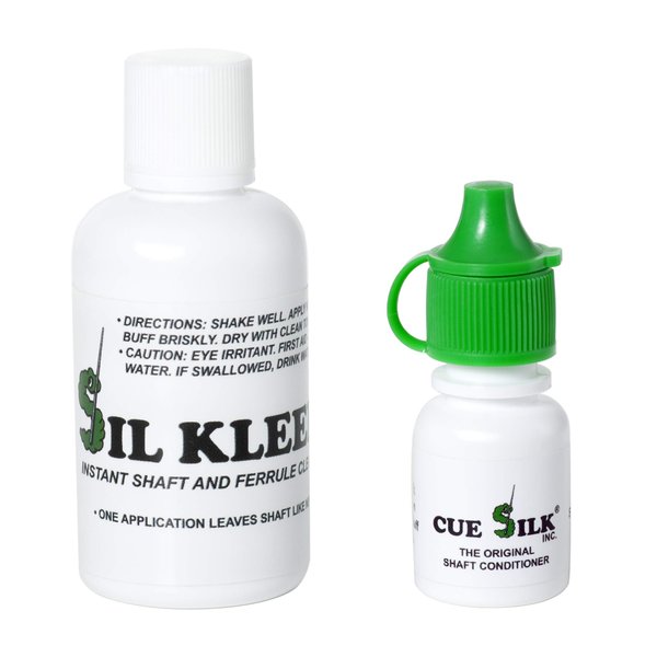 Cue Silk Bundle of 2 items: Sil Kleen Pool Cue Shaft and Ferrule Cleaner 1 oz Bottle & Cue Silk Pool Cue Shaft Conditioner ¼ oz Bottle