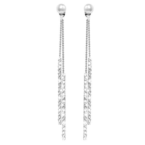 Fashion Silver Earrings, Long Drop Dangle Earrings, Sterling Silver Bling Design Long Dangle Earrings Drop Women Drop Silver Earrings Dangling Earrings Jewelry for Women(Chic Silver)