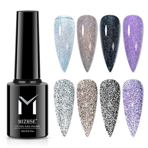 MIZHSE Reflective Glitter Gel Top Coat Nail Polish 1 Pcs, No Wipe Top Coat Quick Dry Shine Finish Soak Off UV Home Salon Manicure