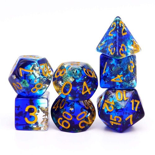 Haxtec DND Dice Set 7PCS Polyhedral Dice for Roleplaying Dice Games as Dungeons and Dragons-Blue Clear Gold Foil