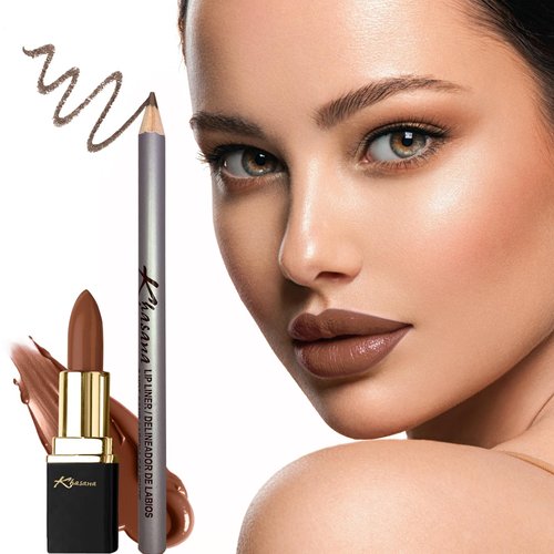 Khasana Lipstick and Lip liner set, Gloss finish, Vitamin E and Vitamin C Infused for Nourishment, and Hydration, Long lasting Creamy Formula, Color matched Gift Pack (MATERIAL GIRL)