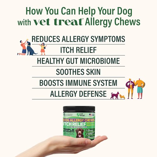 Vet TREAT's Dog Allergy Relief Chews - 170 Dog Allergy Chews - Itch Relief for Dogs - Anti Itch for Dogs - Dry & Itchy Skin - Allergies & Immune Support Supplement, Omega 3 Fish Oil, Probiotics - USA