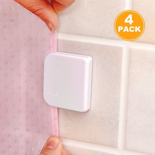 EONMIR 4 Pack Windproof Stop Protect Clips, Shower Splash Guard Curtain Clip, Self Adhesive Shower Curtain Clips Splash (White)