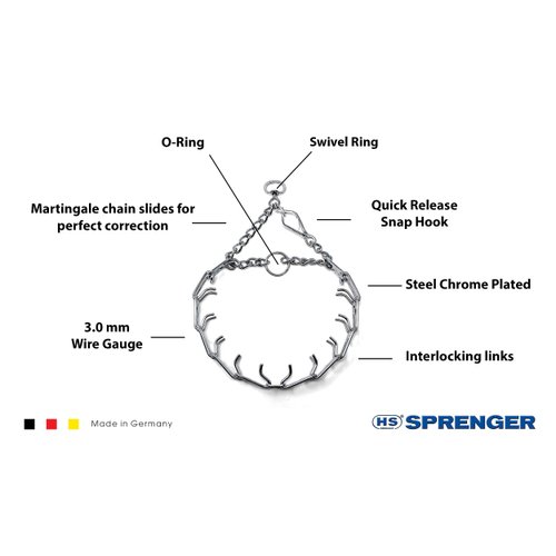 HS HERM. SPRENGER GERMANY Prong Dog Training Collar with Quick Release Buckle Ultra-Plus Chrome Plated Steel Pet Pinch Collar No-Pull Collar for Dogs Anti Pull Training Collar 3mm x 22in Medium