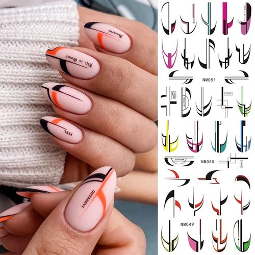 Colorful Stripes Nail Stickers 36 Sheets Rainbow Nail Stickers Water Transfer Nail Decals Rainbow Geometric Pride Curve French Nail Stickers for Acrylic Nails Watermark Nail Art Designs