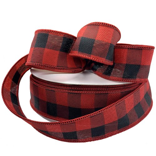 Red & Black Plaid Wired Ribbon - 1 1/2" x 50 Yards, Red Black Check, Wreath, Farmhouse Decor, Garland, Gifts, Wrapping, Wreath, Bows, Fall, Christmas Ribbon, Valentine's Day