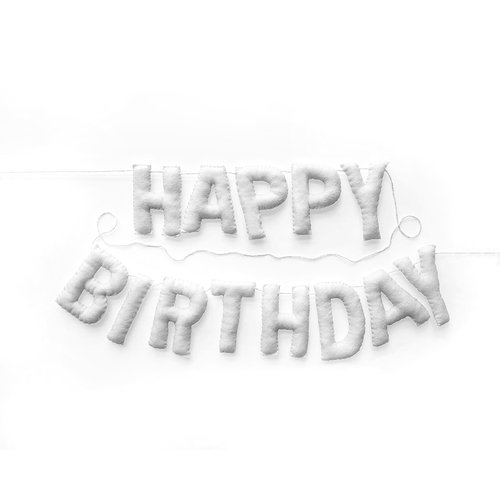 Happy Birthday Felt Fabric Banner | White Birthday Garland | Reusable Birthday Decoration | Elegant Festive Birthday Party Supply (White)