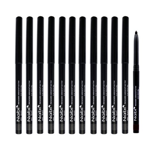 Beauty Spot (12pcs) Nabi Retractable Waterproof Eyeliner Pencil - Long Lasting Fade Resistant Formula - Quick Makeup Remover (Charcoal Gray)