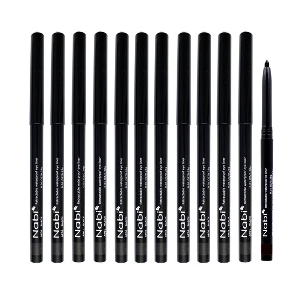 Beauty Spot (12pcs) Nabi Retractable Waterproof Eyeliner Pencil - Long Lasting Fade Resistant Formula - Quick Makeup Remover (Charcoal Gray)