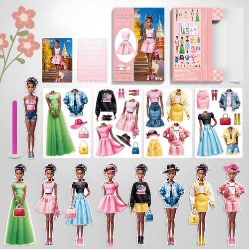 Beautiful Magnetic Princess Dress Up Paper Doll,Play Travel Playset Toy Magnet Dress Up Games Paper Dolls for Girls Ages 4-7 Nurturing Creativity and Imagination (Eva)