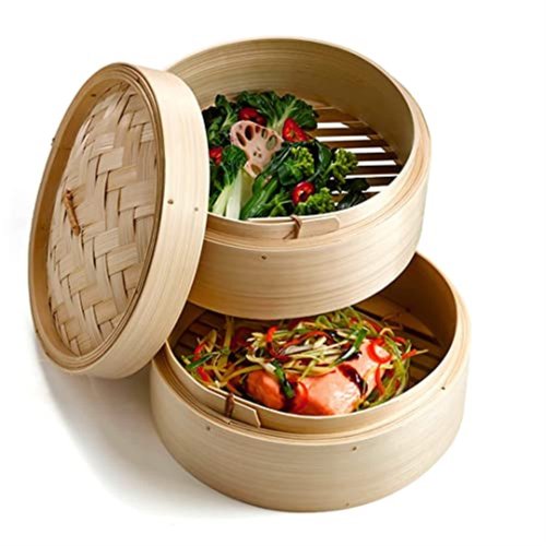 Happy Sales , Three Piece 8 Inch Bamboo Steamer