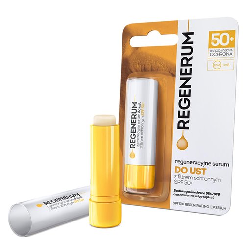 Regenerum SPF 50+ Regenerating Lip Serum - Lip Sunscreen and Conditioner | Hydrating, Nourishing Lip Care - Vitamin E Formula for Smooth, Plump Lips | Prevents Dryness, Chapping, and Pigment Loss - 5g