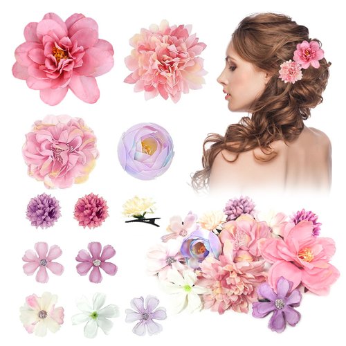 Harewu Silk Flower Hair Clip, 12Pcs Roses Flower Headdress Clips, Bridal Wedding Corsage and Head...