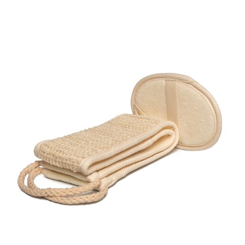 Nara Loofah (lufa) Sponge Set : one face Sponge, one Back and Body Scrubber and a Suction Clip. Sponges to exfoliate Your Body and face.