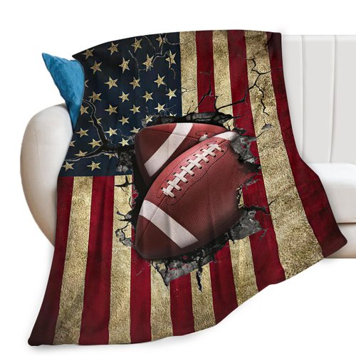 American Football Print Blanket Flag Sports Games Soccer Throw Blankets for Couch Sofa Bed Stuff Decor Boys Girls Team Gifts Soft Cozy Fleece Plush Flannel Bedding for Lover Men Women 40"x50"