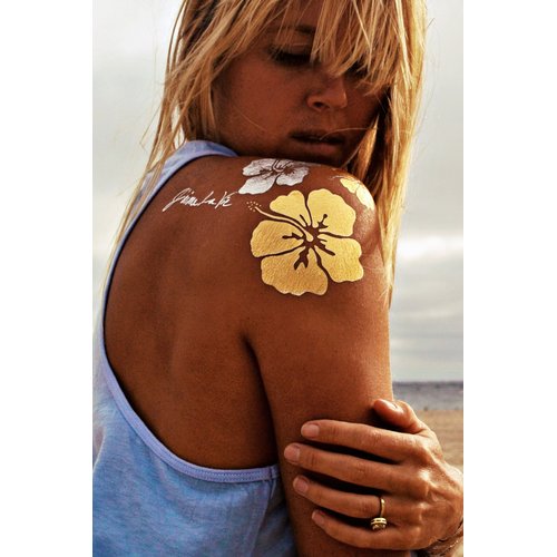 Flash Tattoos Goldfish Kiss H20 Authentic Metallic Temporary Tattoos Pack | Tattoo sticker pack | Beach tattoo | Hawiian, tropical, shells