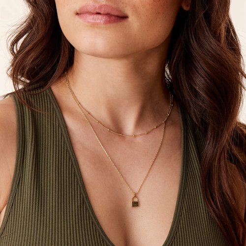 PAVOI 14K Gold Plated Layered Lock Pendant Necklace | Layering Necklaces for Women | Dainty Minimalist Design Pendant (Lock, Yellow Plated)