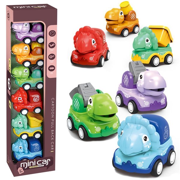 6Pcs Dinosaur Construction Pull Back Cars Set for Kids Toddler, Bulk Mini Dinosaur Party Favors, Pinata Fillers, Goodie Bag Stuffers, Classroom Prizes,Dinosaur Toys for Kids 3-5