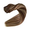 Clip in Hair Extensions, Human Hair 7Pcs 120g Clip in Extensions,Ombre Chocolate Brown to Honey Blonde Highlights Balayage Real Hair Extensions Clip in Straight Remy Human Hair Extensions 14 Inch
