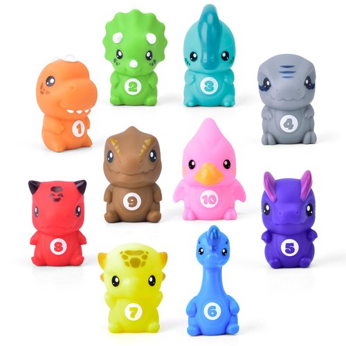 Dinosaur Mold Free Baby Bath Toys for Toddlers 1-3, 10 PCS Dino Finger Puppets Set, Shower Bathtub Pool Toys, Educational Preschool Toys for Kids, No Smells