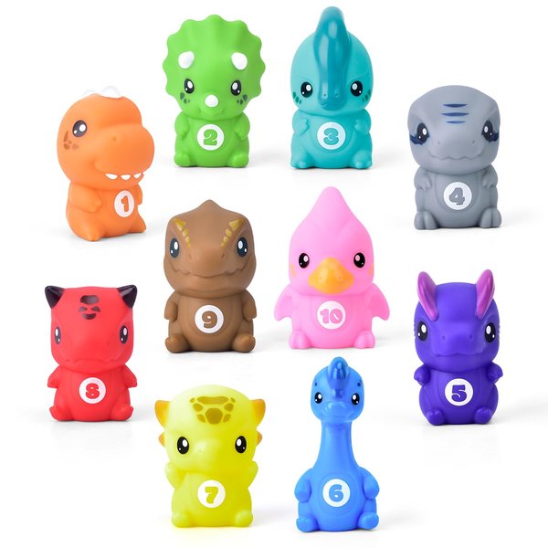 Dinosaur Mold Free Baby Bath Toys for Toddlers 1-3, 10 PCS Dino Finger Puppets Set, Shower Bathtub Pool Toys, Educational Preschool Toys for Kids, No Smells