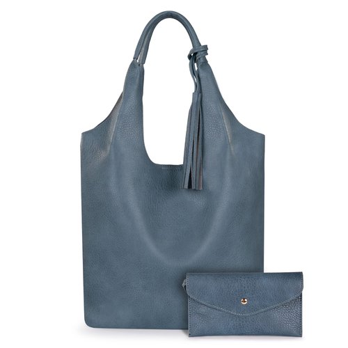 Montana West Hobo Purses and Handbags for Women Vegan Leather Shoulder Bag Top Handle Tote Purse Set 2 pcs with Tassels Blue MWC2-079JN