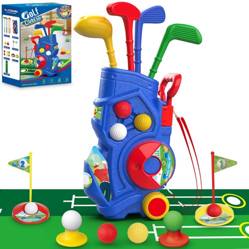 Toddler Golf Set, Upgraded Kids Golf Clubs with Putting Mat, Toys for Boys 3 4 5+ Years Old, Indoor Outdoor Sports Golf Toys with 4 Clubs, 8 Balls, 2 Practice Holes, Shoulder Strap, 20 PCS