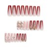 Aegenacess Press On Nails Square - Red Press On Nails Extra Long, Luxurious Glue On Nails with 3D Butterfly Rhinestones, Semi-Transparent Nude Stick On Nails, Handmade 24PCS Fake Nails in 12 Sizes