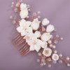 Teyglen Flower Bride Wedding Hair Comb Rose Gold Pearl Rhinestone Headpiece Flower Hair Accessories for Bride Bridal Crystal Side Comb Hair Piece for Women Girls (Rose Gold)