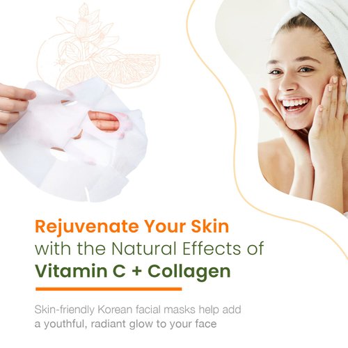 Natural Chemist Vitamin C & Collagen - Sheet Mask - Cruelty Free Korean Skin Care For All Skin Types - 4 pack (20 Masks)