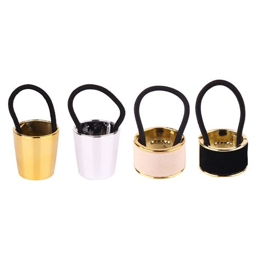 Metal Circle Ponytail Holder, Gothic Punk Expandable Hair Cuff Elastic Hair Tie Hair Rope Accessories Headwear for Women (4 Pack)