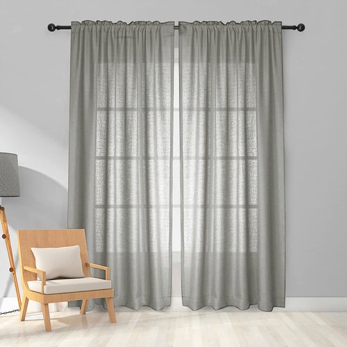 Melodieux Navy Semi Sheer Curtains 63 Inch Length for Living Room, Linen Look Bedroom Rod Pocket Voile Drapes, 52 by 63 Inch (2 Panels)