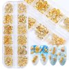 3D Nail Art Metal Decals 12 Shapes Holographic Nail Glitters Sequins Gold Nail Art Supplies Flakes Nail Art Decorations Kit Shell Seahorse Leaf Starfish Nail Charms Sparkles for Acrylic Nails Designs