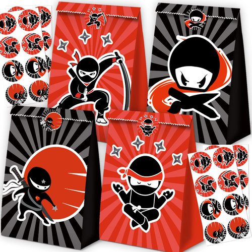 WQT 24Pcs Ninja Party Favor Bags Ninja Birthday Party Supplies Ninja Goody Bags Ninja Party Decorations Ninja Party Favors Black Ninja Party Supplies for Kids